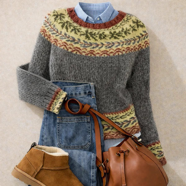 Oline Fair Isle Yoke Crew Neck Sweater