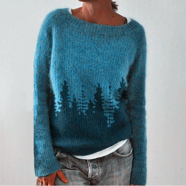 Pearl Boat Neck Forest Print Sweater
