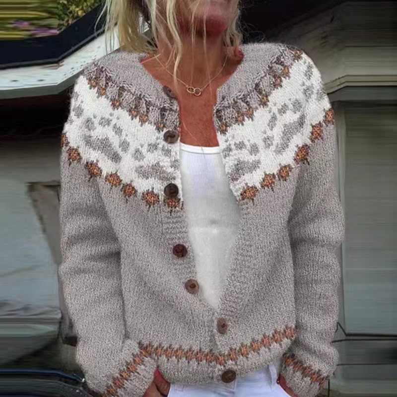 Rosemary - Fair Isle Crew Neck Button Cardigan