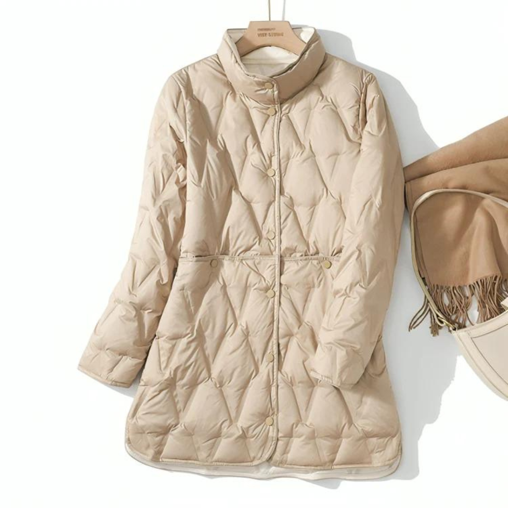 Women's Down Puffer Jacket Quilted Stand Collar Full Zip Mid-Thigh ...