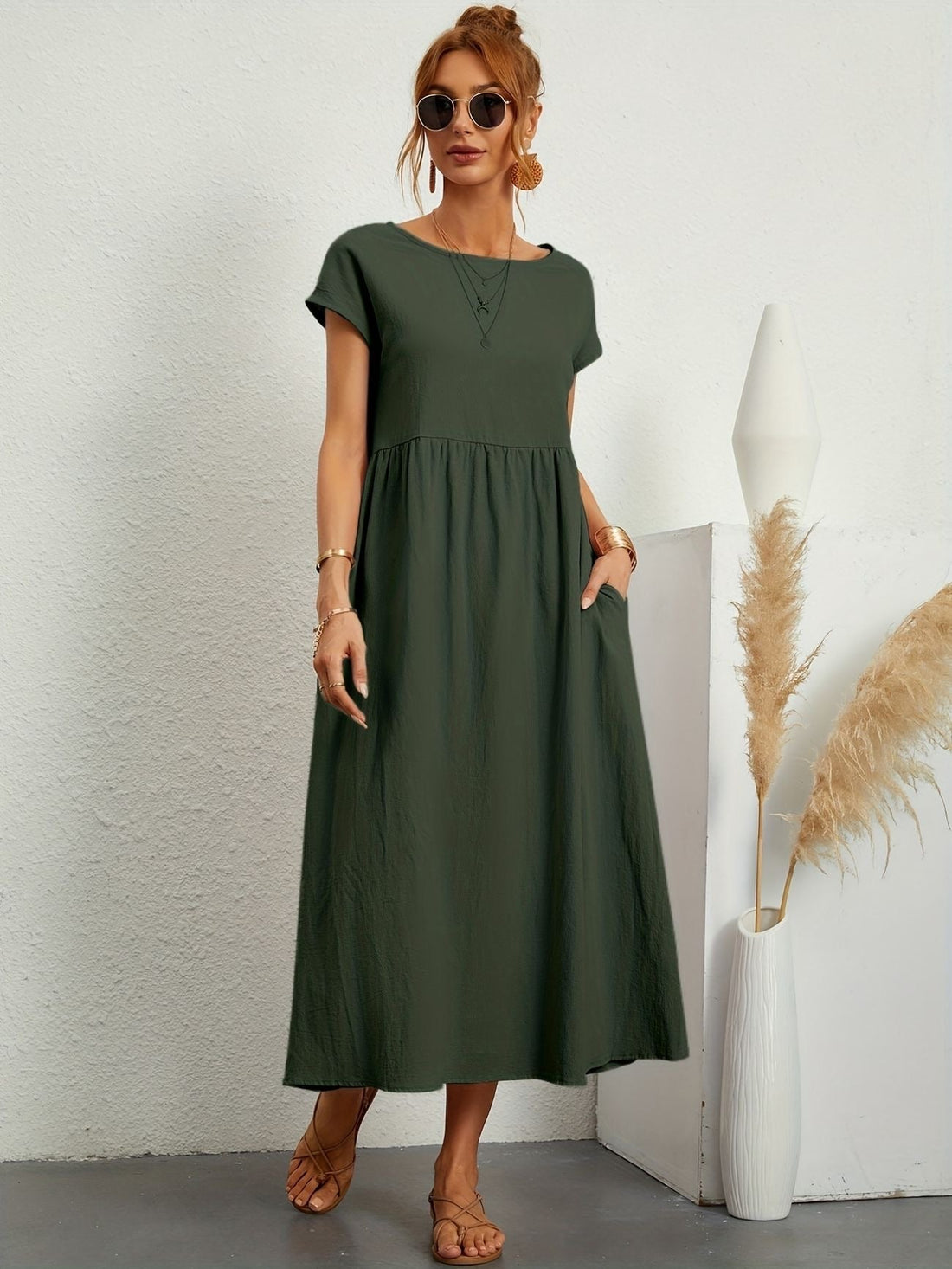 Women's Cap Sleeve Pocket Dress | Maxi
