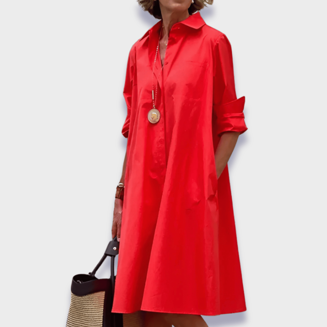 Women's Collared Button Shirt Dress | Midi