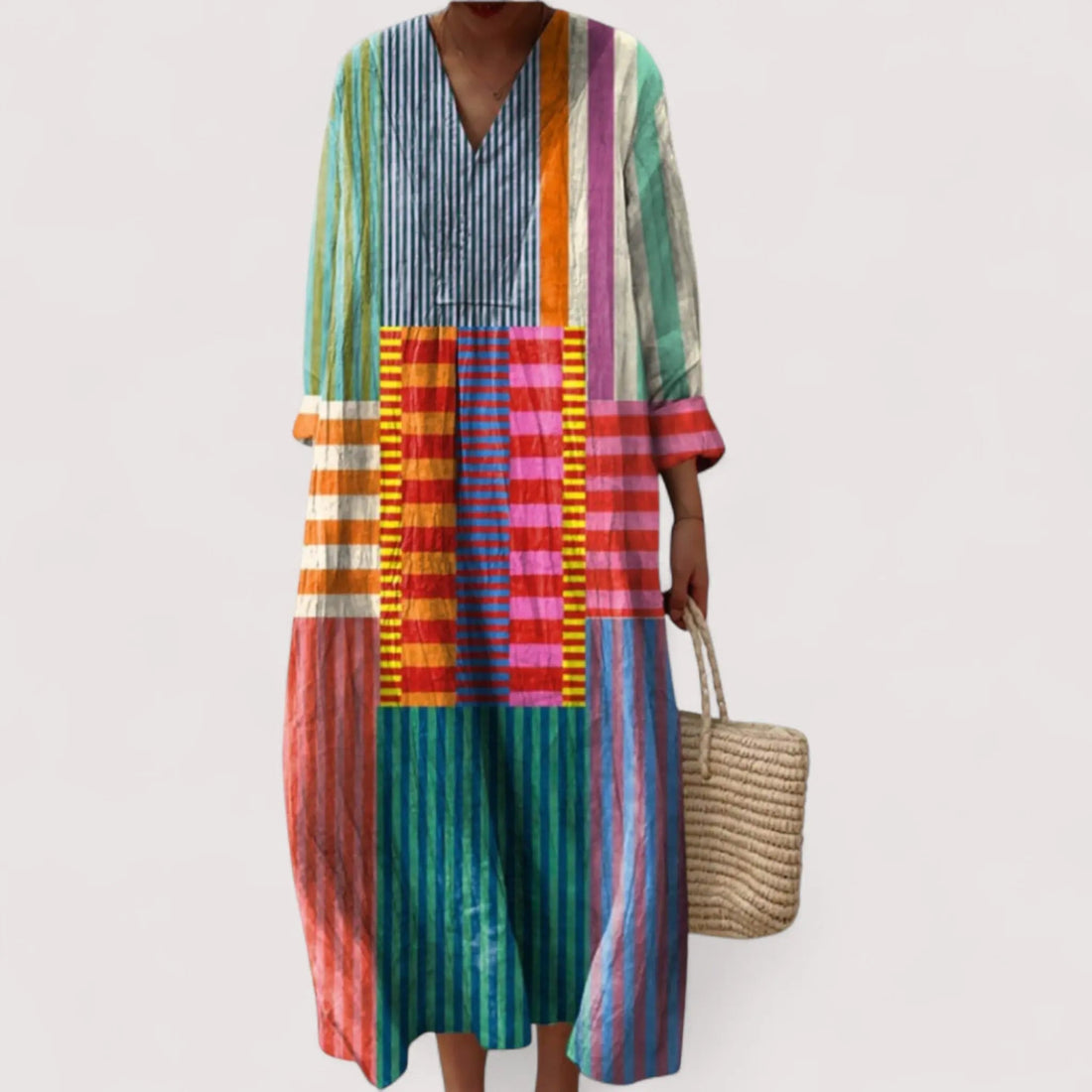 Women's Colorblock Striped Maxi Dress | V-Neck