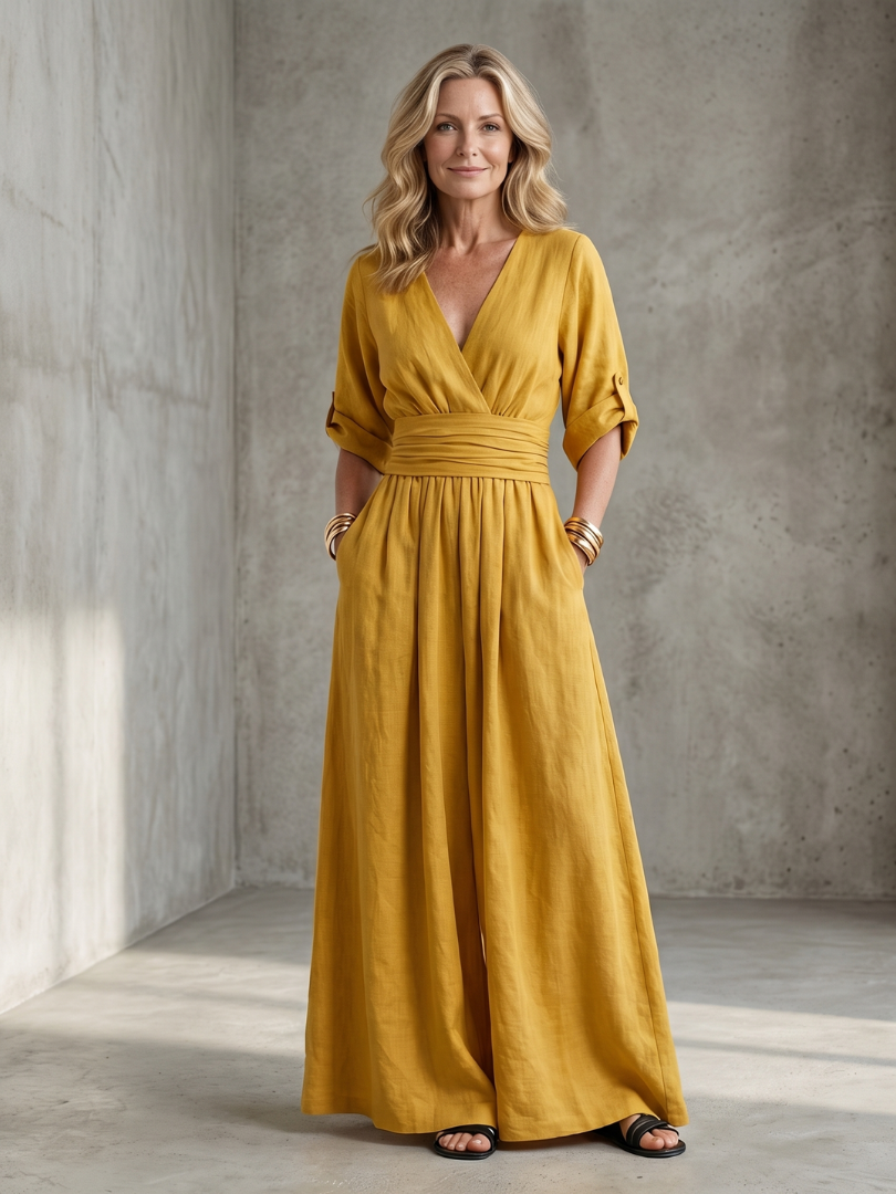 Women's Cross Front Wide Leg Jumpsuit | V-Neck