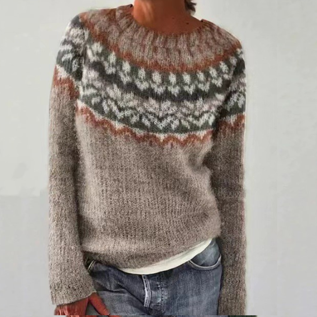 Vada Elegant Fair Isle Crew Neck Sweater