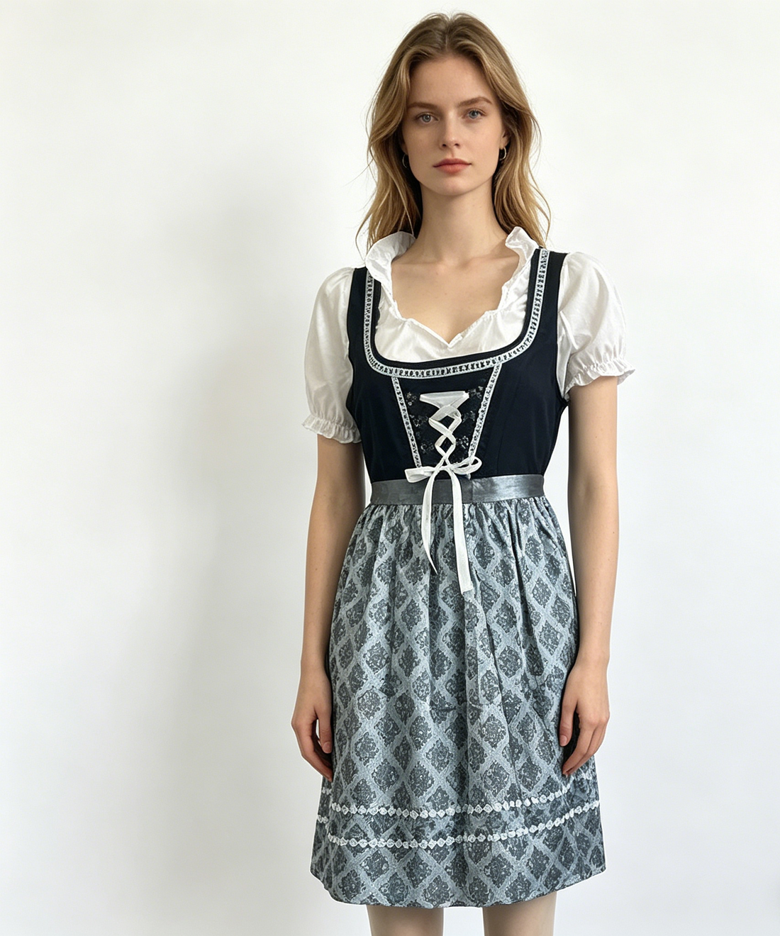 Women's Fitted Puff Sleeve Midi Dress | Tie Waist