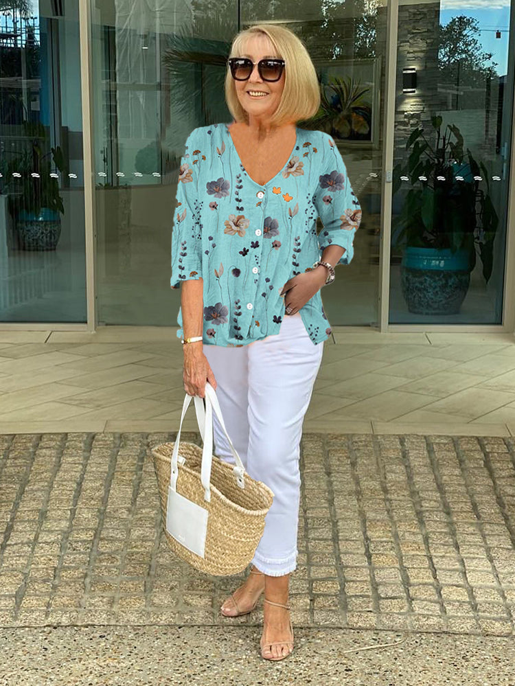 Women's Floral Button Blouse | V-Neck