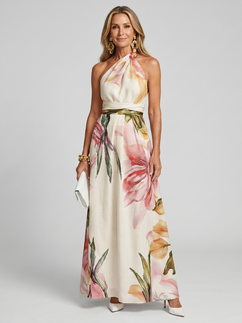 Women's Floral Halter Neck Dress | Maxi