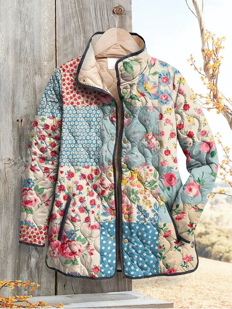 Wren Stand Collar Floral Patchwork Quilted Jacket