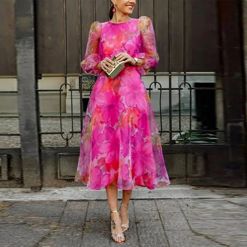 Women's Floral Puff Sleeve Dress | Midi