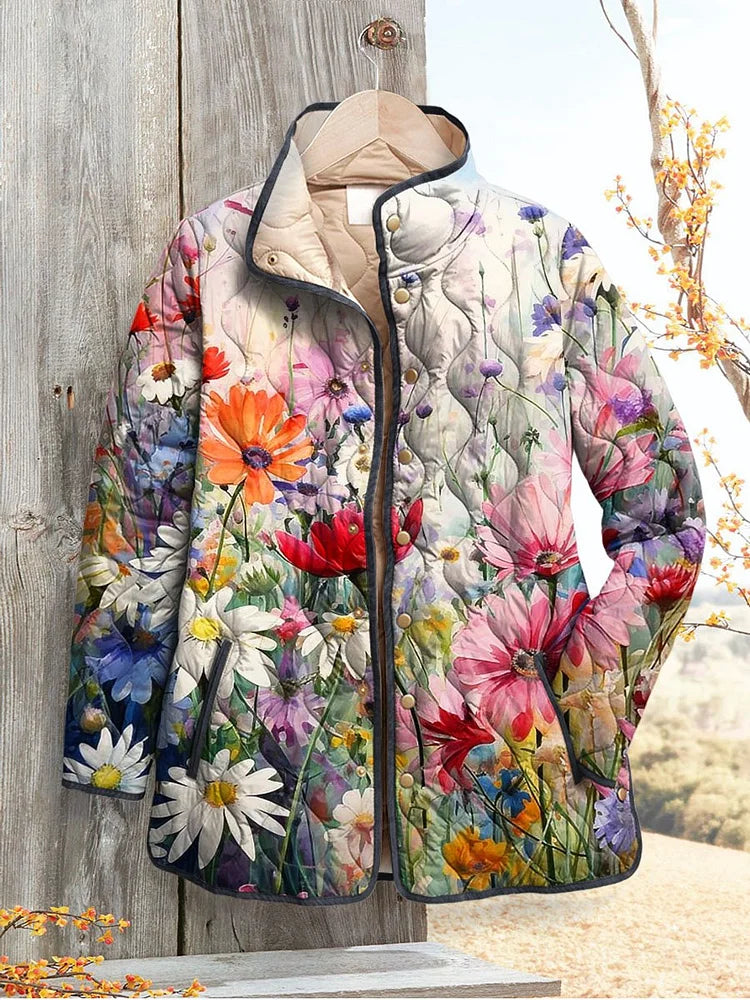 Zora Stand Collar Floral Quilted Jacket