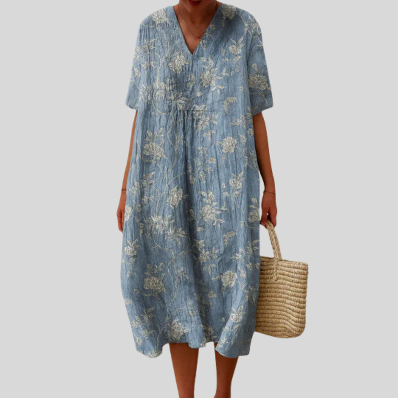Polly - Midi Floral V-Neck Short Sleeve Dress
