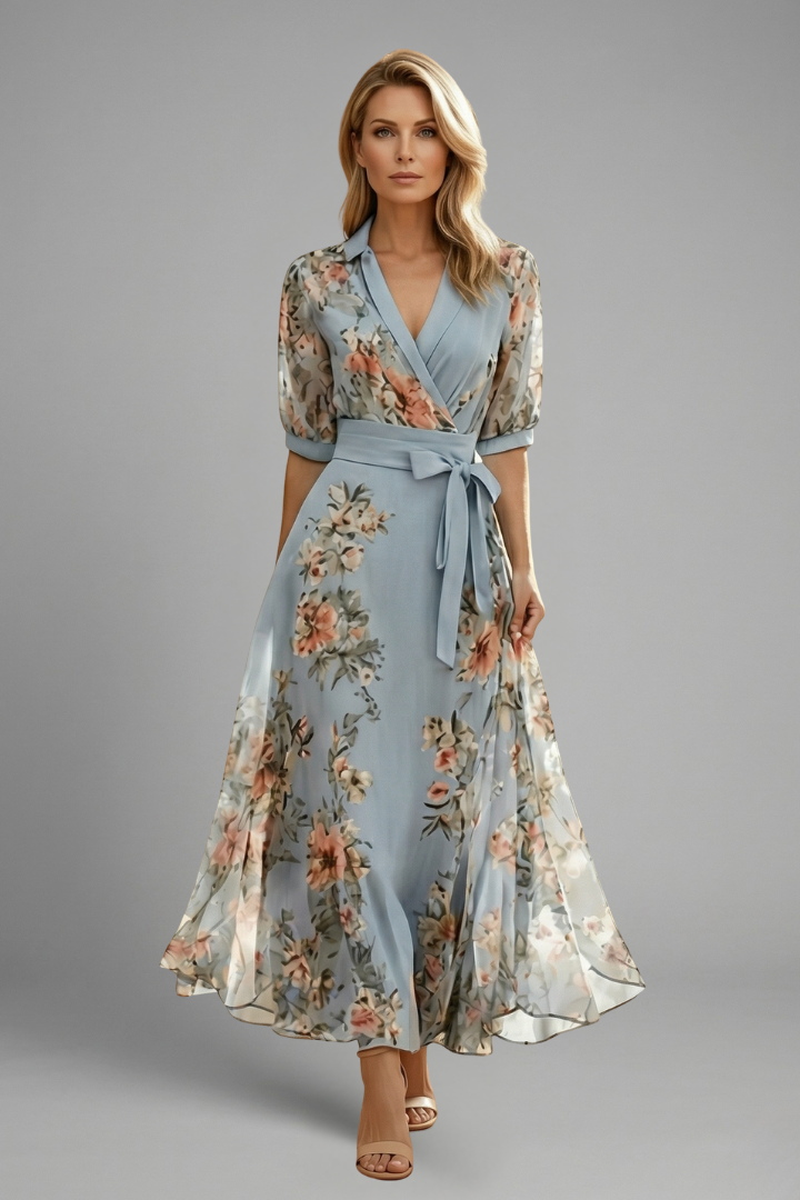 Women's Floral Wrap V-Neck Dress | Midi