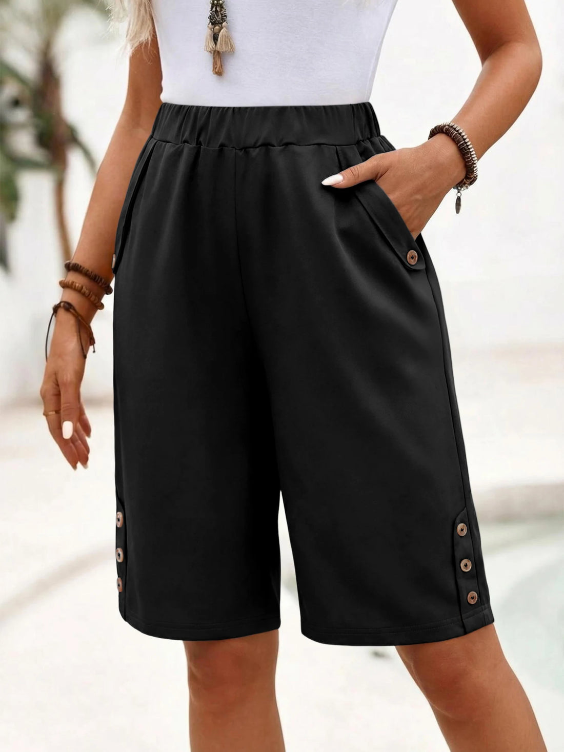 Women's High Waist Loose Shorts | Knee Length
