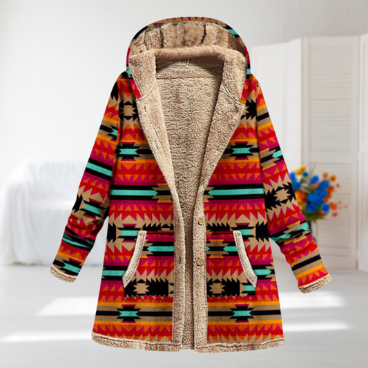 Helena Aztec Print Hooded Longline Coat