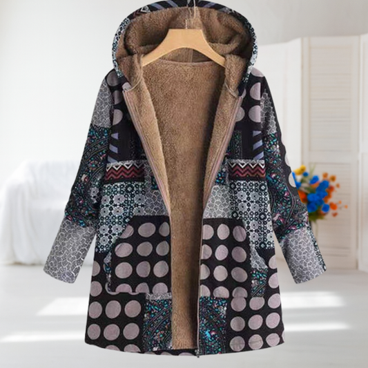 Miriam Elegant Hooded Patchwork Coat