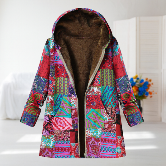 Katherine Mid-Length Hooded Patchwork Coat