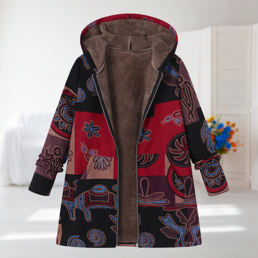 Clara Zip Front Hooded Printed Coat