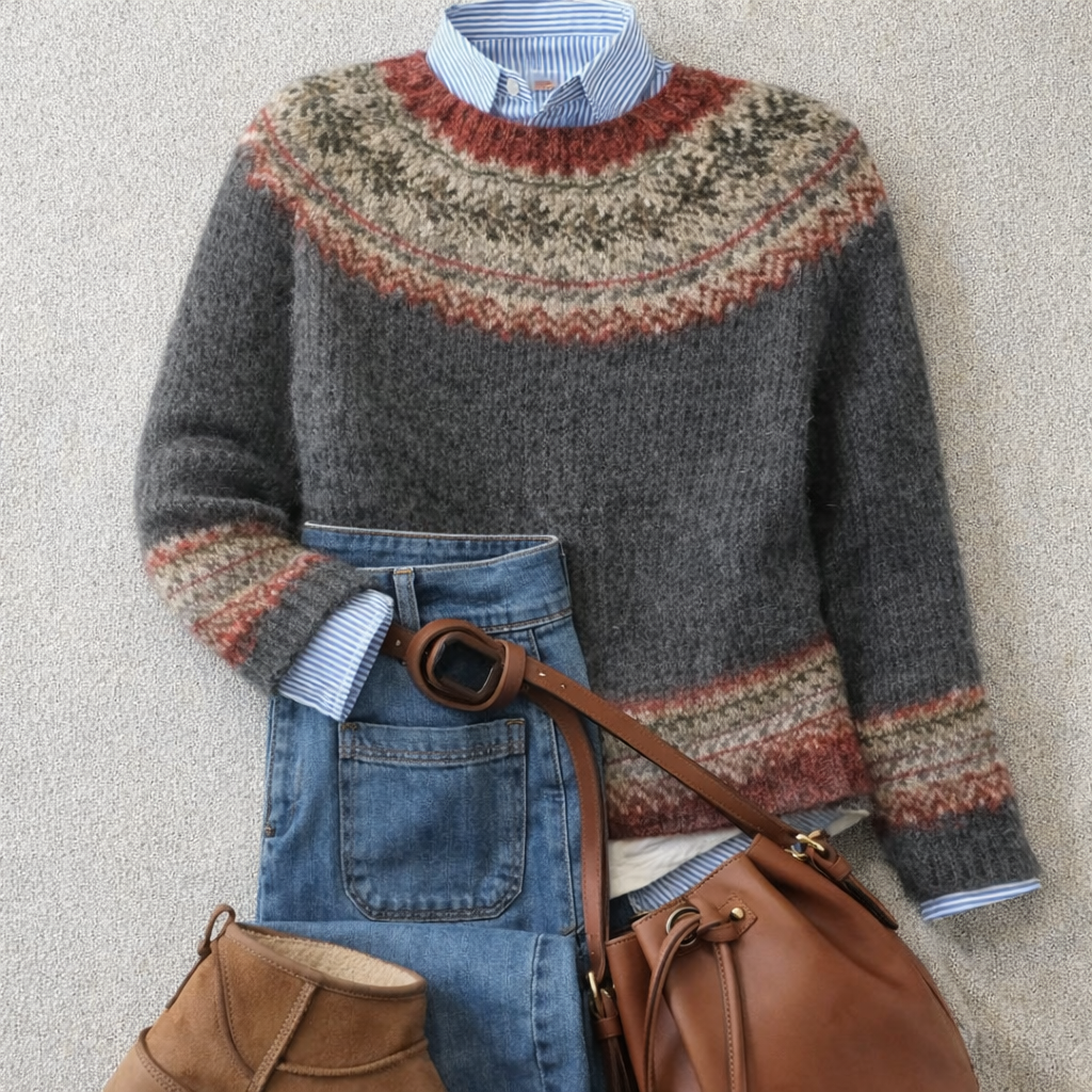 Elena Crew Neck Nordic Fair Isle Sweater