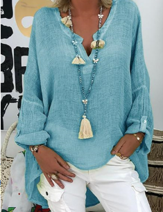 Women's Oversized V-Neck Blouse | Long Sleeve