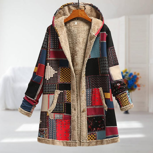 Fabienne Button Front Patchwork Hooded Jacket