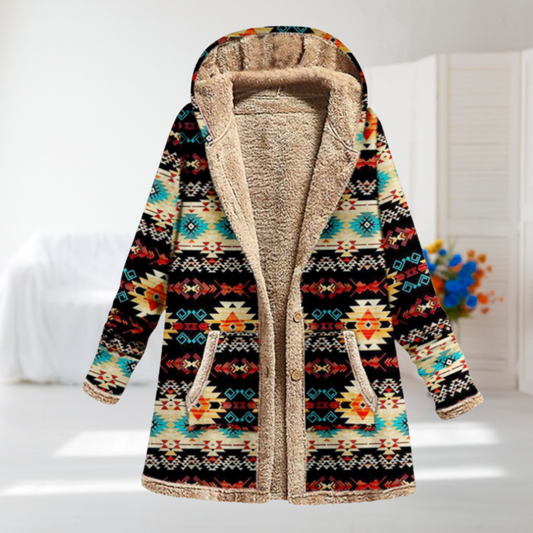 Brigitte Mid-Length Patterned Hooded Coat