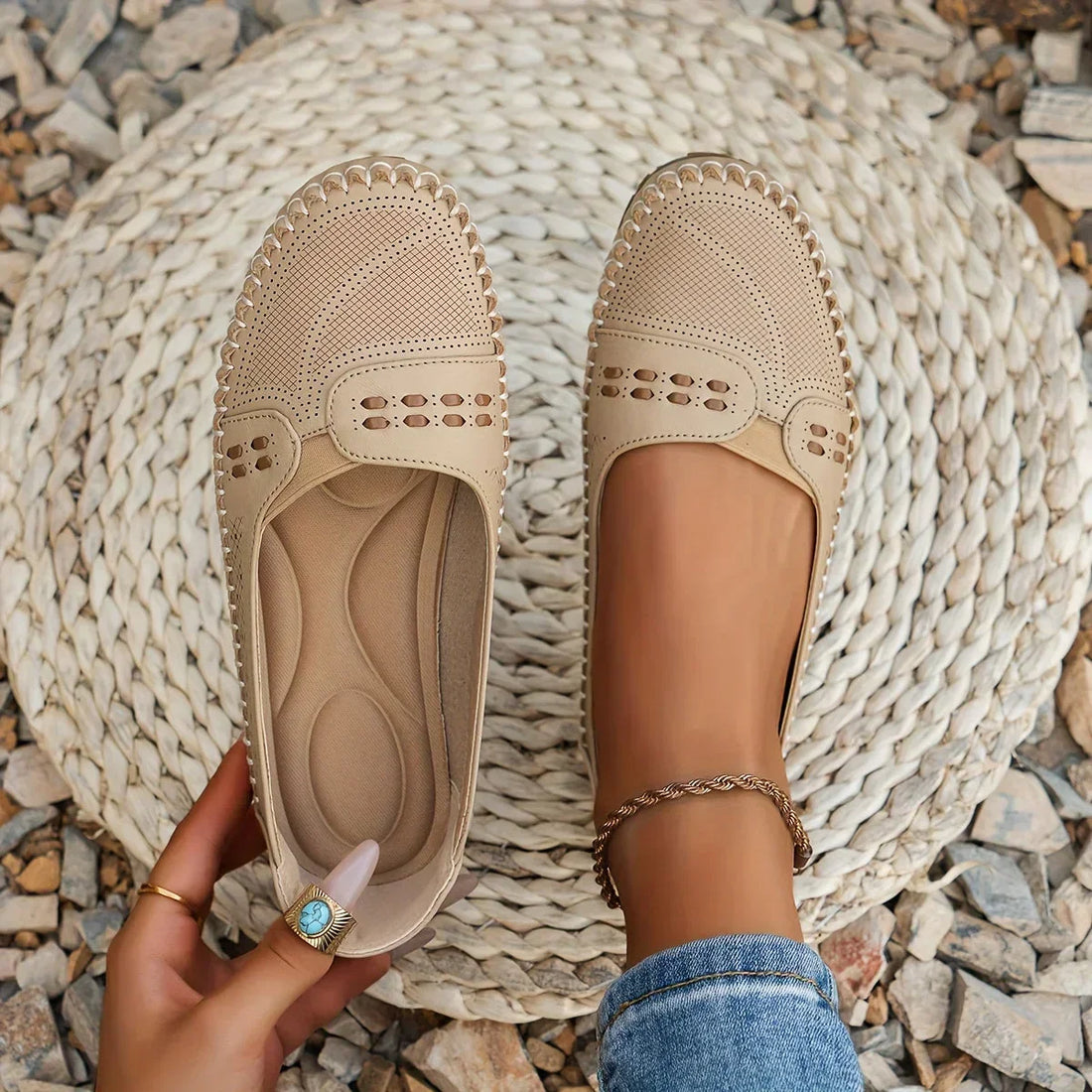 Women's Perforated Flats | Round Toe