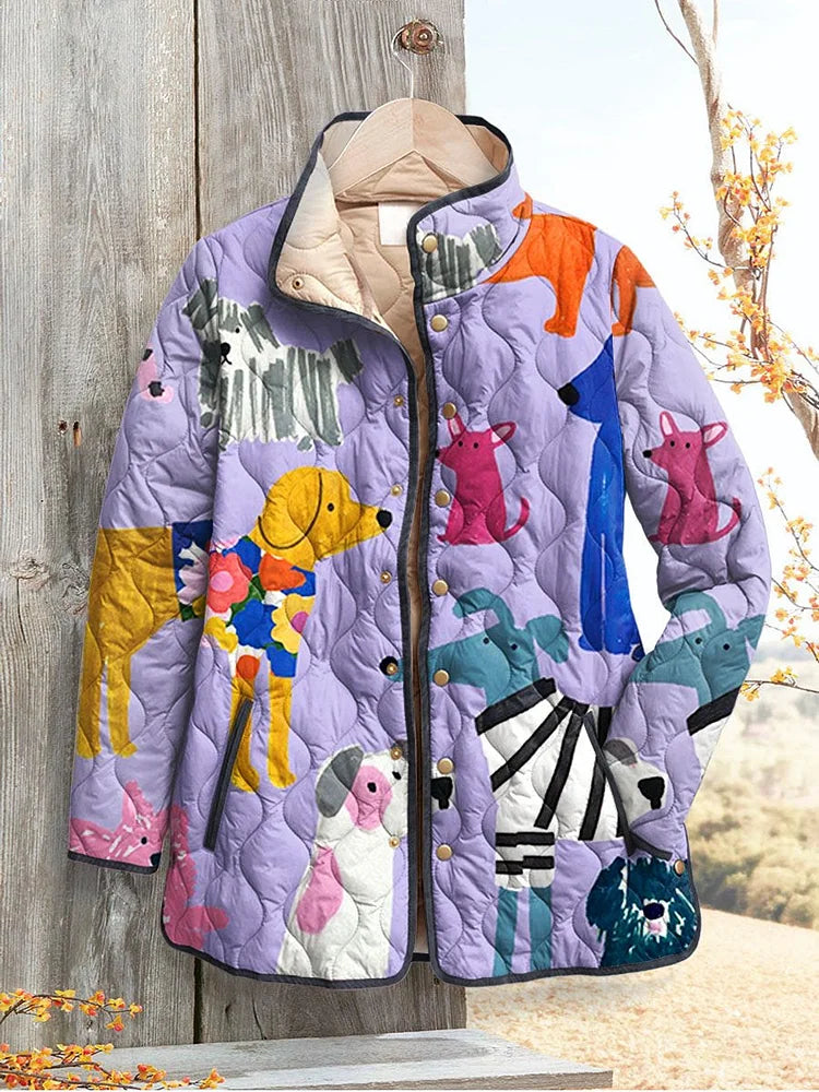 Sylvia Snap Button Quilted Stand Collar Jacket