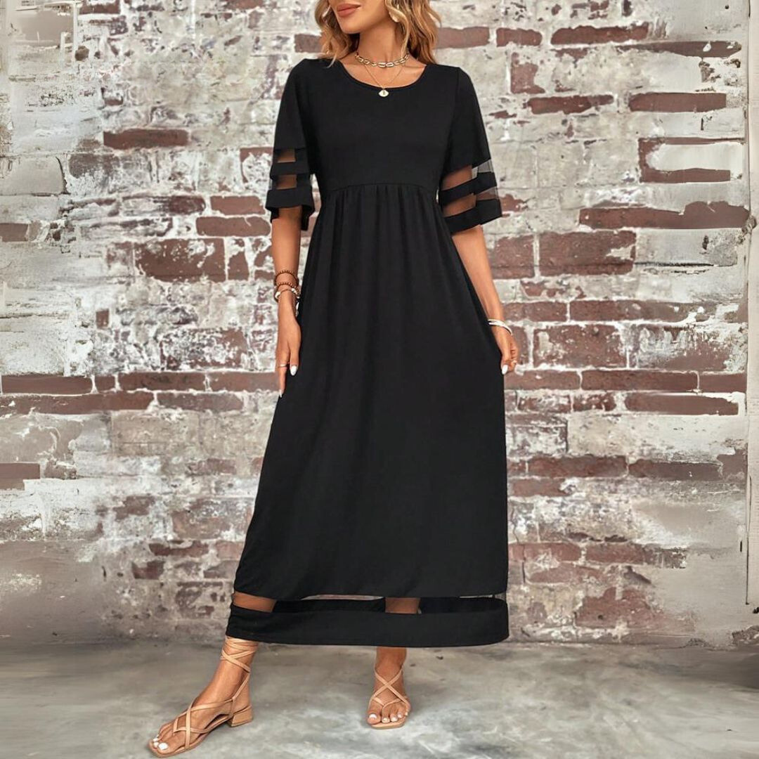 Women's Sheer Stripe Empire Dress | Maxi