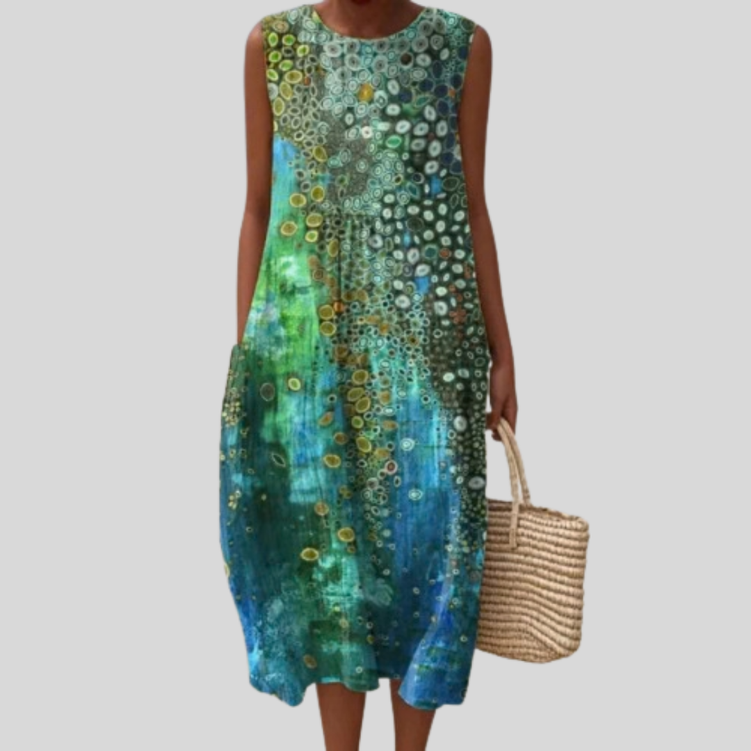 Women's Sleeveless Abstract Print Dress | Midi