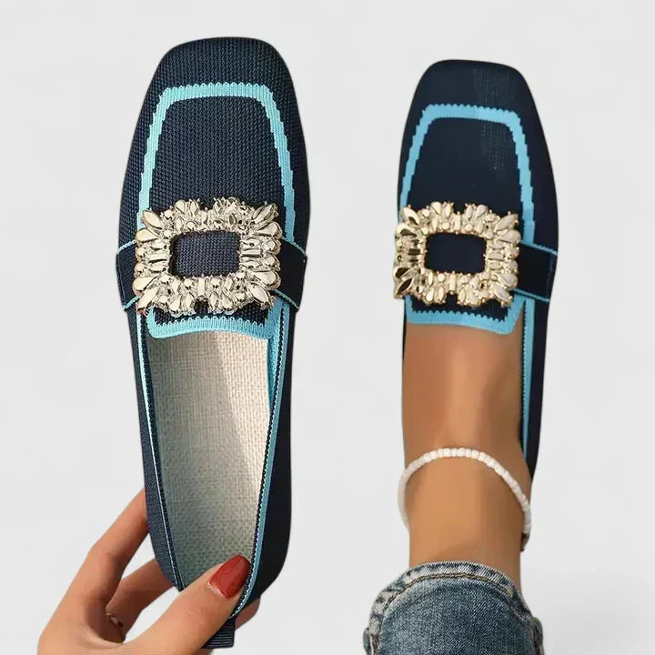 Women's Square Toe Loafers | Jewel Buckle