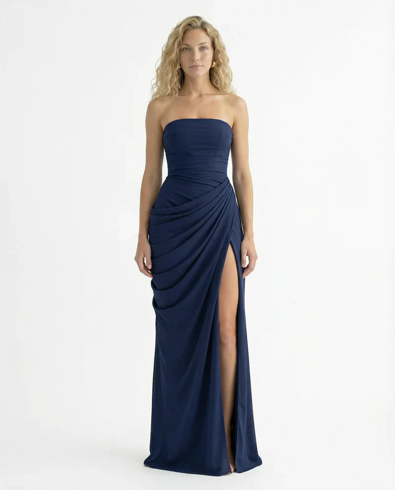 Women's Strapless Corset Slit Dress | Maxi