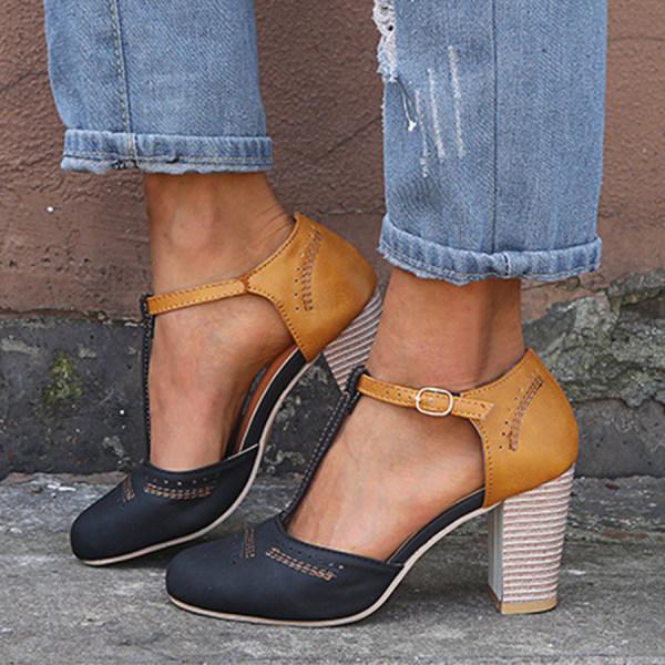Women's T-Strap Block Heels | Closed Toe