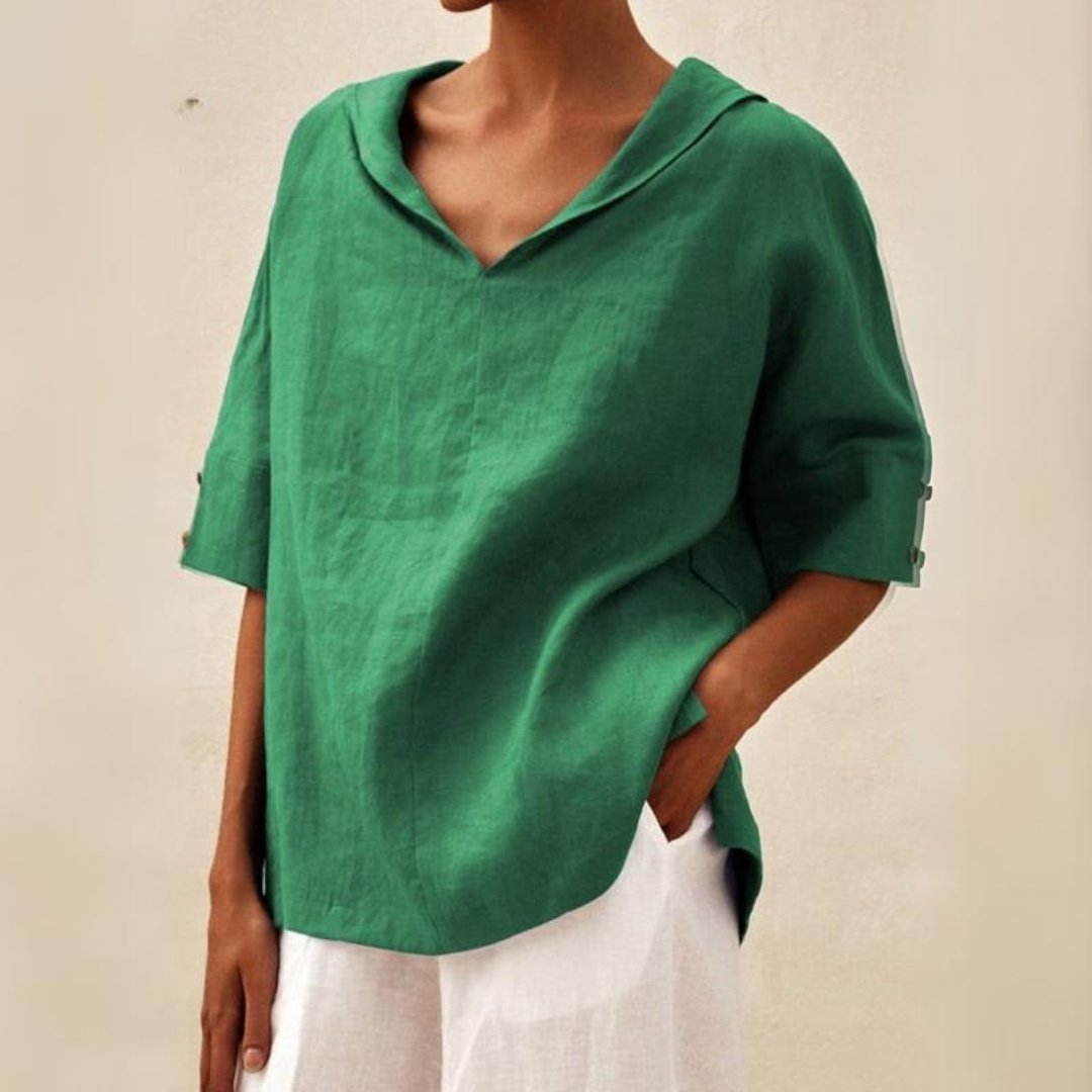 Women's V Neck Collared Blouse | Half Sleeve