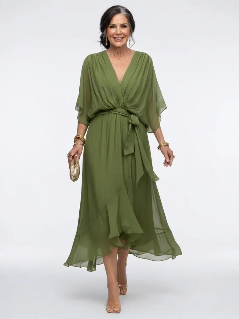 Women's V-Neck Draped Wrap Dress | Midi