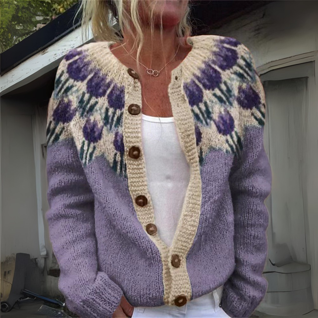Zinnia Folk Floral Crew Neck Cardigan